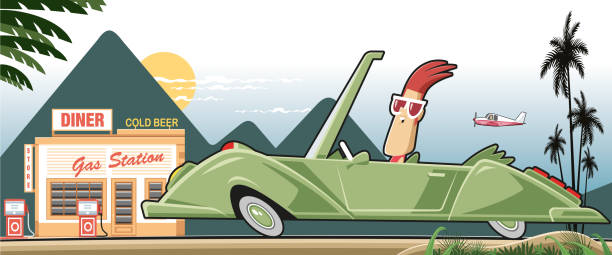 cabrio-auto - road trip collectors car sports car convertible stock-grafiken, -clipart, -cartoons und -symbole