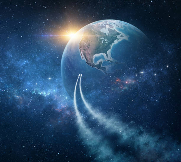 istock Spaceships, space probes returning home, planet Earth 1403241403