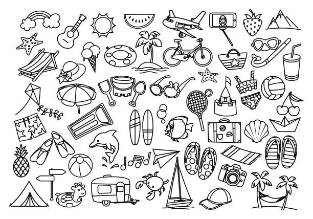 Vector illustration of Summer Icons Black line set