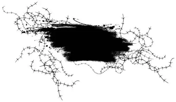 Vector illustration of barbwire  black and white  splattered  billboard