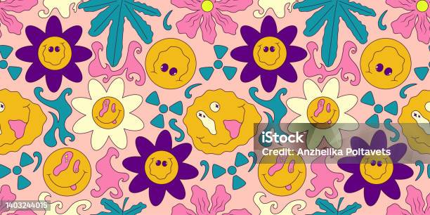 Trippy Smile Seamless Pattern With Ufo And Cannabis Psychedelic Hippy  Groovy Print Good 60s 70s Mood Vector Trippy Crazy Illustration Smile Face  Seamless Pattern Y2k Style Stock Illustration - Download Image Now -
