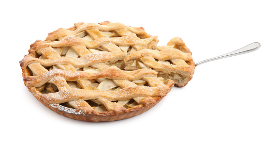 Delicious traditional apple pie isolated on white