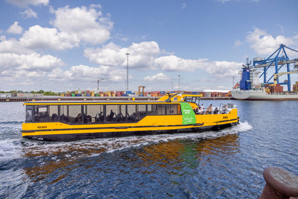 The yellow water busses is a popular way of transportation in Copenhagen harbor are all electrical powered