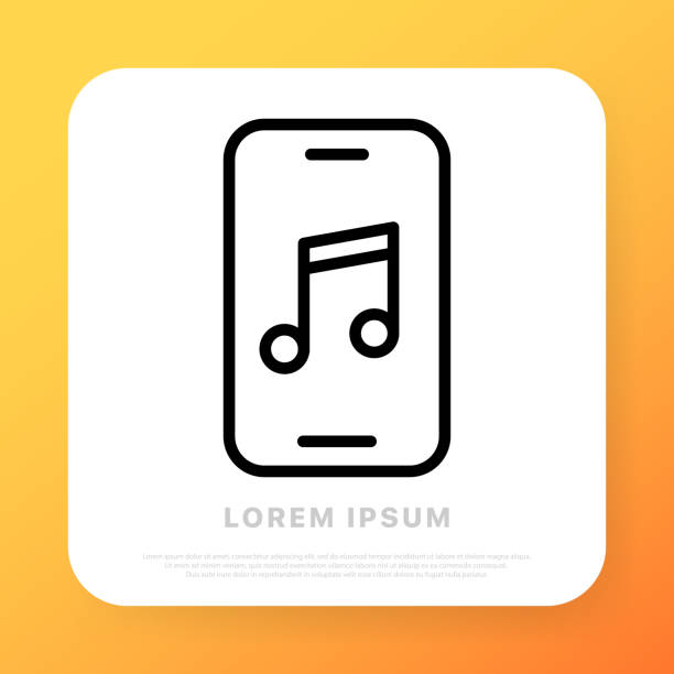 music on the phone line icon. note, sound, melody, device, player, listen. technology concept. vector line icon for business and advertising - spotify stock illustrations