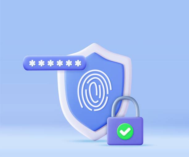 ilustrações de stock, clip art, desenhos animados e ícones de 3d render fingerprint icon - padlock lock security system security