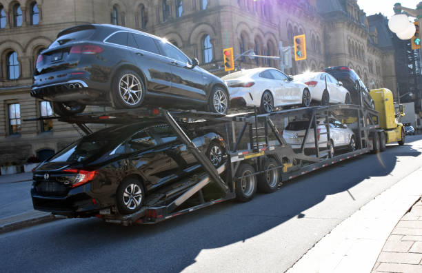 Car Transporter, Building Exterior, People Walking Scenery During The Day In Ottawa Ontario Canada North America