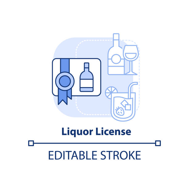 Liquor license light blue concept icon Liquor license light blue concept icon. Permit to serve alcohol abstract idea thin line illustration. Alcoholic beverages. Isolated outline drawing. Editable stroke. Arial, Myriad Pro-Bold fonts used bar drink establishment illustrations stock illustrations