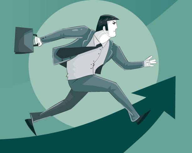 istock illustration, a businessman with a briefcase runs up the arrow to success, infographics, vector illustration, 1403258168