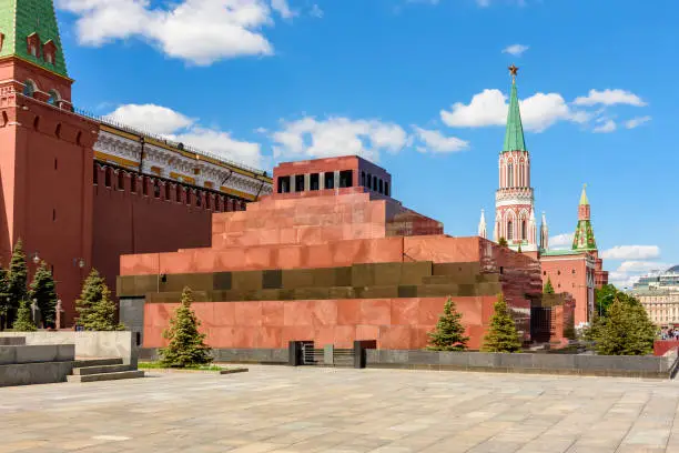 Photo of Lenin Mausoleum on Red square in Moscow, Russia (inscription 