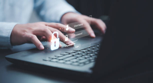 istock Businessman typing on keyboard laptop computer to input username and password for or technology security system and prevent hacker concept. 1403259763