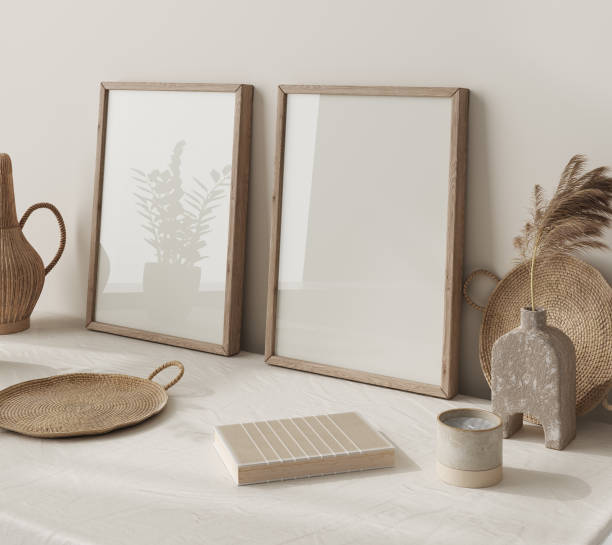 Mock up frame close up in home interior background, Boho style