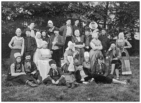 Antique photo: Group of Dutch people, The Hague, Netherlands
