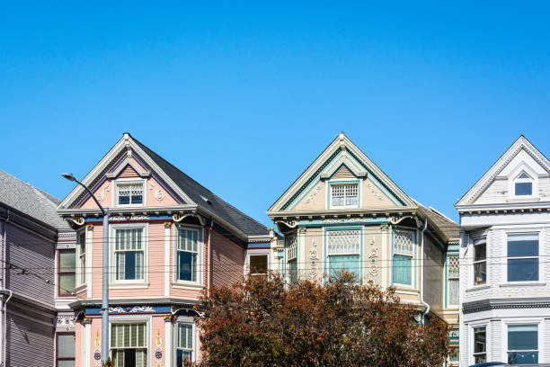 Colorful houses in Clayton street, San Francisco, California stock photo