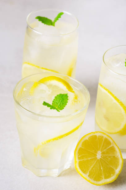 istock Natural Lemonade with Mint and Fresh Citrus on Light Gray Background Summer Refreshing Drink Vertical 1403264828