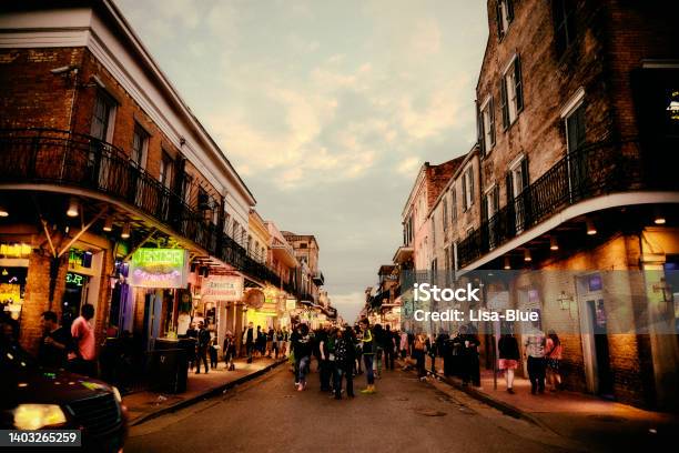 Mardi Gras In Bourbon Street Stock Photo - Download Image Now - New Orleans, Bourbon Street - New Orleans, Mardi Gras