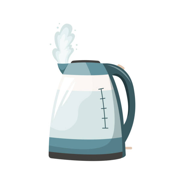 vektorillustration einer modernen kochenden teekanne. - tea cup coffee cup teapot domestic kitchen stock-grafiken, -clipart, -cartoons und -symbole