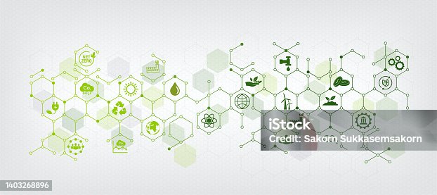 istock Net Zero and Carbon Neutral Concepts Net Zero Emissions Goals Sustainable environment or green business with connected icon concept related to environmental protection and sustainability. 1403268896