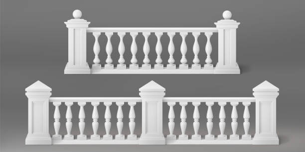 balustrady z białego kamienia lub marmuru z filarami - fortified wall stone built structure backgrounds stock illustrations