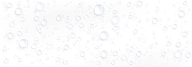 Clear water drops, dew or dripping rain droplets Clear water drops, dew or dripping rain droplets isolated on white background. Vector realistic set of pure aqua liquid flows, condensation on cool surface drop stock illustrations