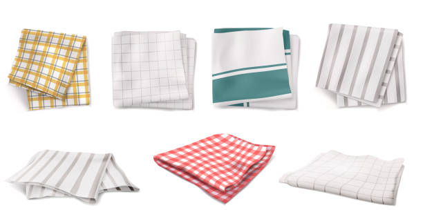 сложенные салфетки, кухонные полотенца или с�катерти - plaid textile red cotton stock illustrations