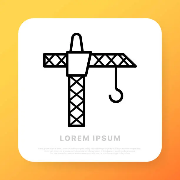 Vector illustration of Crane line icon. Build, repair, fix, construct, hook, building, hoist. Construction concept. Vector line icon for Business and Advertising