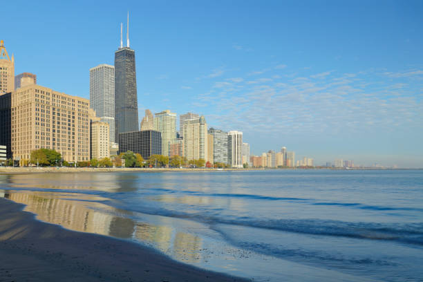 Chicago Skyline + Lake Michigan stock photo
