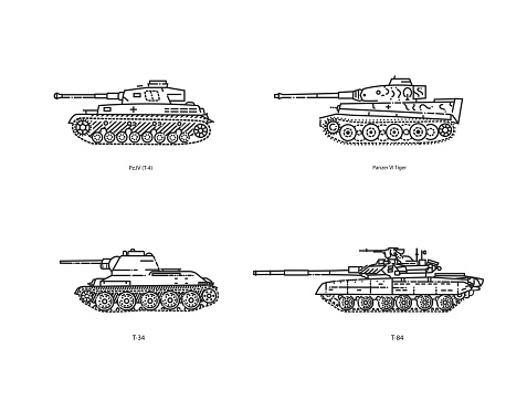 Tank symbol vector. set of tank military line icons set. in white background. Military heavy vehicle and special transport for the war