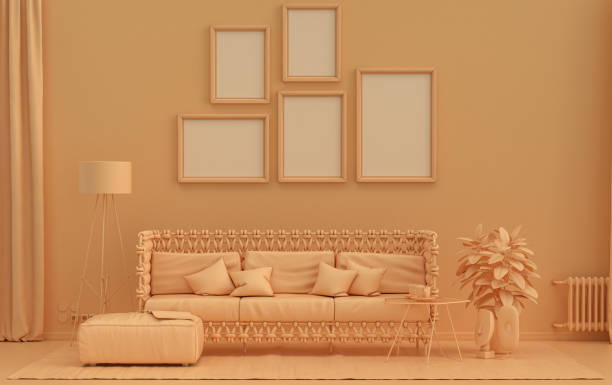 istock Single color monochrome orange color interior room, 5 poster frames 1403277241