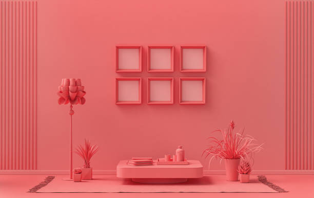 istock Mock-up poster gallery wall with six frames in solid pastel light pink, pink room 1403277324