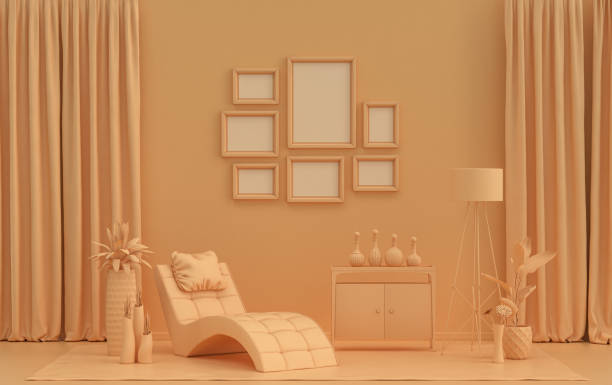 Large luxury modern bright interiors Living room mockup illustration 3D rendering image