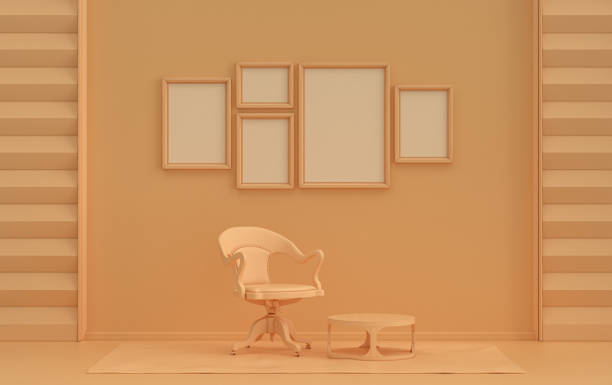 istock Single color monochrome orange color interior room, 5 poster frames 1403277586
