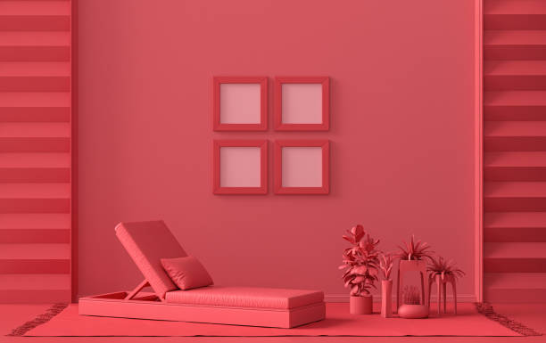 istock Single color monochrome red interior room and plants, 4 poster frames 1403277636