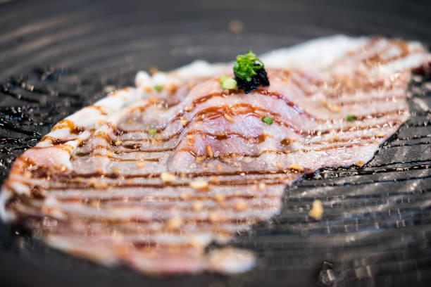 istock Medium rare sliced authentic A5 grade Japanese wagyu beef sushi. 1403278977
