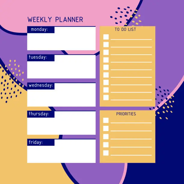 Vector illustration of A planner for week organization of time with abstract background.