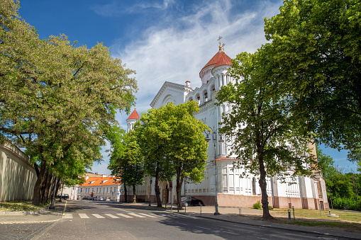 Orthodox Cathedral Assumption Cathedral (Prechistensky) in Vilnius    Sunset  soon and  amaxzing natury in early summer
