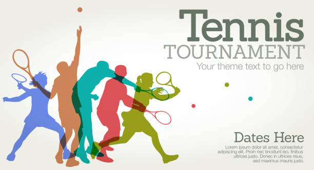 tennisturnier poster - tennis tennis ball serving racket stock-grafiken, -clipart, -cartoons und -symbole