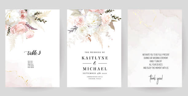 Modern beige and blush trendy vector design square frames Modern beige and blush trendy vector design square frames. Pastel pampas grass, fern, blush pink and beige rose. Watercolor brush texture.Wedding card decoration. Elements are isolated and editable pink flower frame stock illustrations