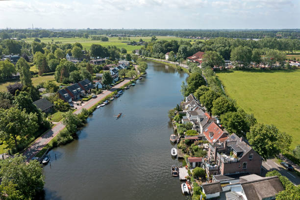 Aerial from the river Vecht near Breukelen in the Netherlands stock photo