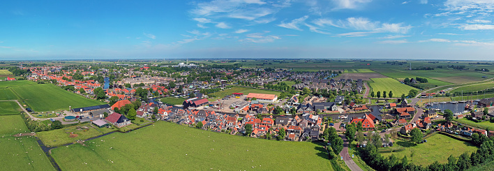 Aerial from the traditional town Workum in Friesland in the Netherlands