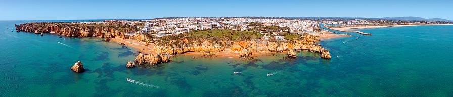 Aerial panorama from the city Lagos in the Algarve Portugal