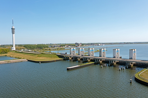 Aerial from the Houtrib sluices at Lelystad in the Netherlands