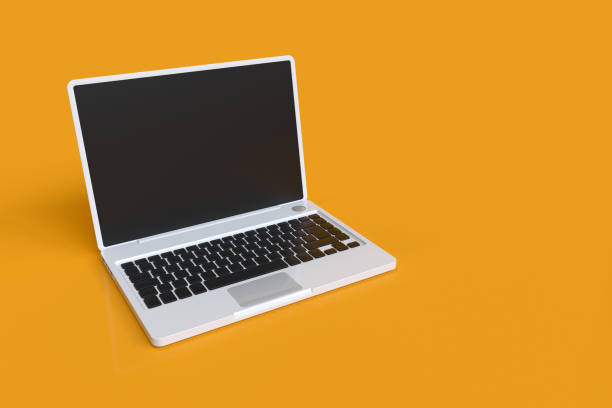 istock Laptop with Digital Blank Screen Isolated on Orange Background. 3d Rendering 1403296778