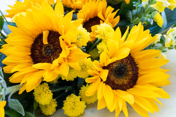 istock Summer bouquet with decorative yellow sunflowers 1403299981