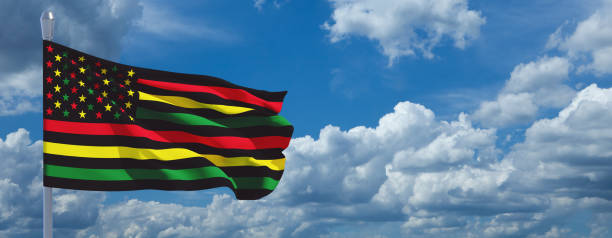 istock Alternative Juneteenth Flag with blue cloudy sky. Since 1865. Design of Banner. 1403303123