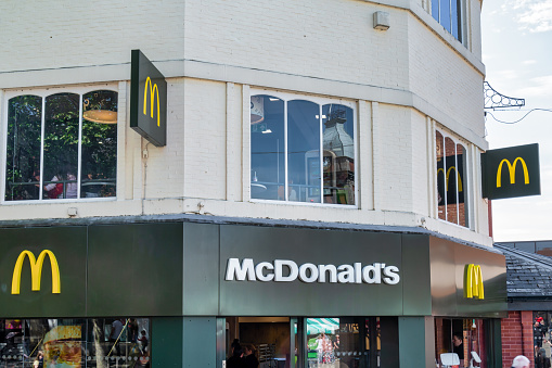 McDonald's at Brighton Marina, England. This is a famous fast food franchise from the US, here seen on a street at Brighton Marina