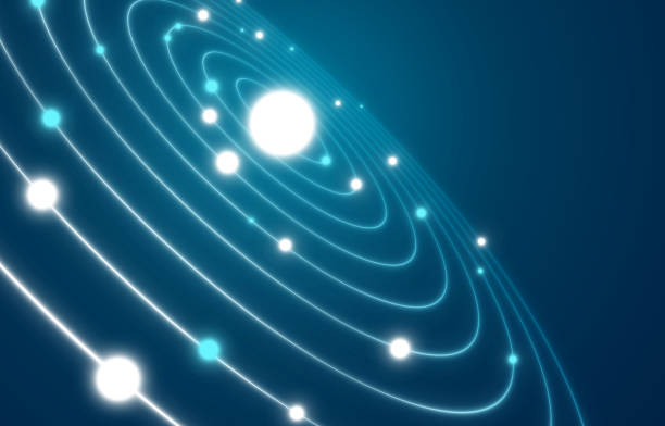 ilustrații de stoc cu glow space planet linii de fundal - orbitare