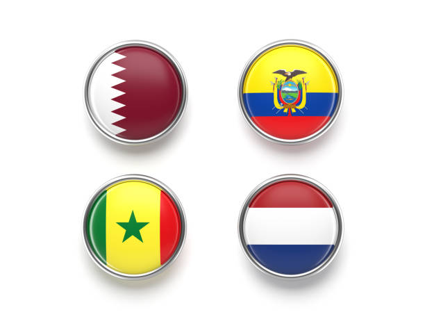 Qatar 2022 FIFA world cup championship group A badges. On white color background. Horizontal composition Isolated with clipping path.