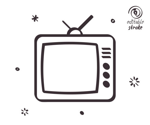 illustrazioni stock, clip art, cartoni animati e icone di tendenza di illustrazione di linee giocose per la pubblicità televisiva - television aerial immagine