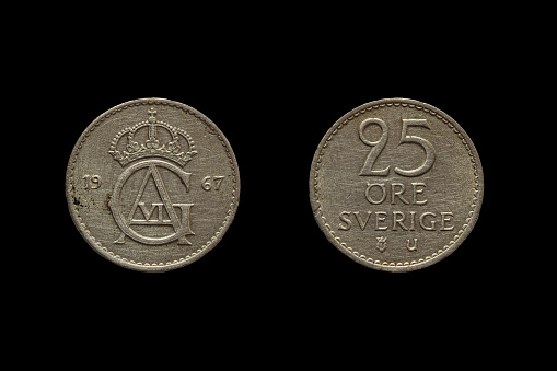 Swedish krone coin obverse and reverse, money of Sweden