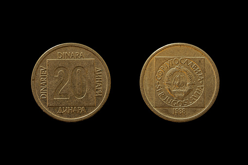 Vintage yugoslavian dinar coin. Old money of Yugoslavia